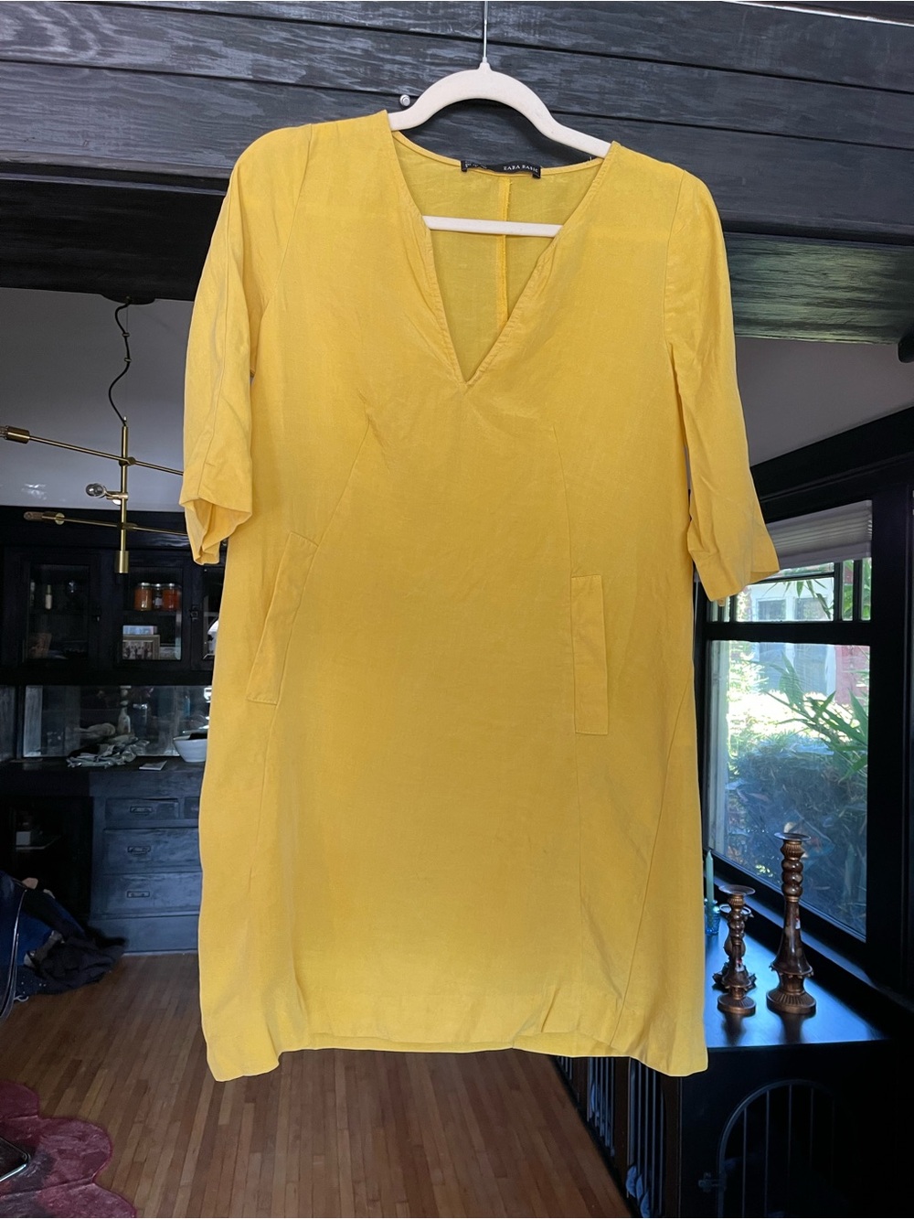 Zara Yellow V-Neck Mini Shift Dress